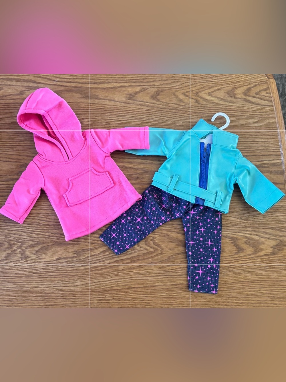 New long Bright Pink Hoodie & Teal Jacket 18 in Doll Outfit Set w hanger
